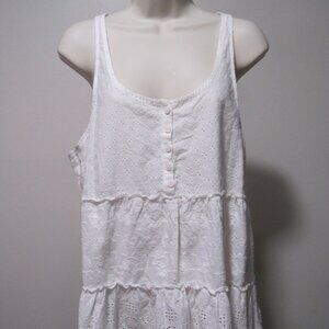 So Women's X-Large Half Button Cotton Breathable Tank Top White Flowery